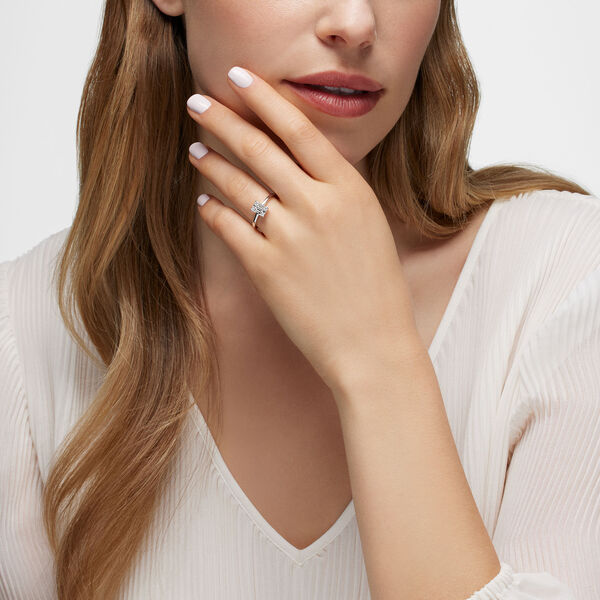 White Gold and Diamond Rectangular Cluster Ring